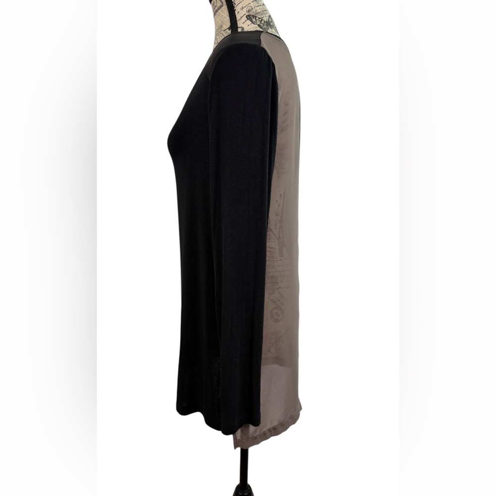 Massimo Black Sheer Back Tunic Top Faux Leather Shoulder Size M - Picture 6 of 10